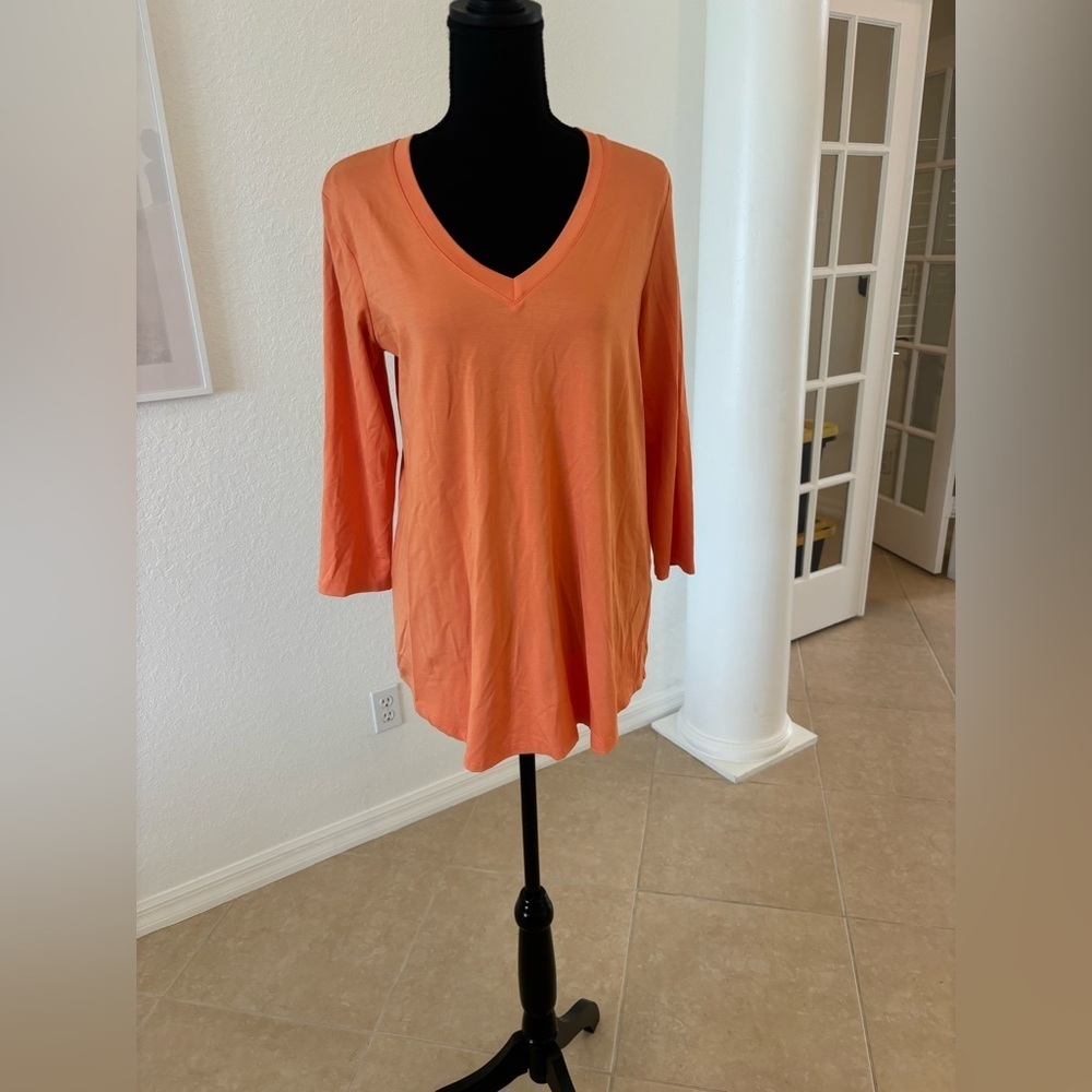 Vibrant Orange V-Neck Long Sleeve Top Medium